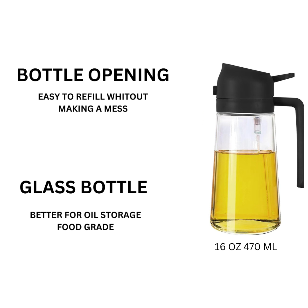 Versatile 16 Oz , 470 Ml Kitchen Oil Spray and Pour Bottle - Durable