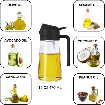 Versatile 16 Oz , 470 Ml Kitchen Oil Spray and Pour Bottle - Durable